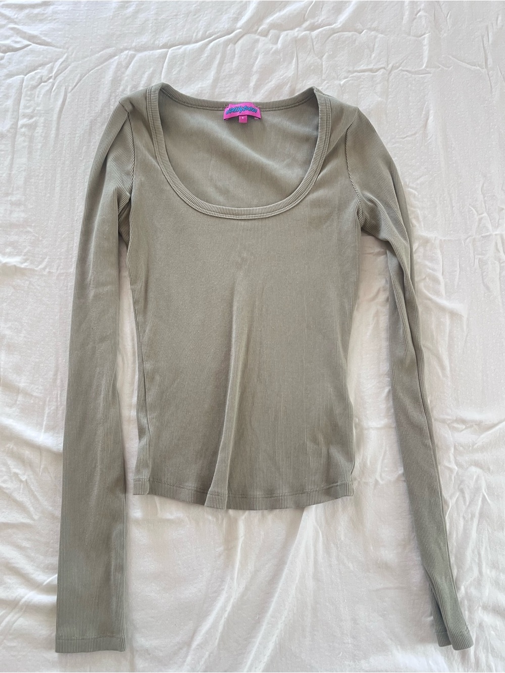 Edikted Olive Scoop Neck Long Sleeve Top